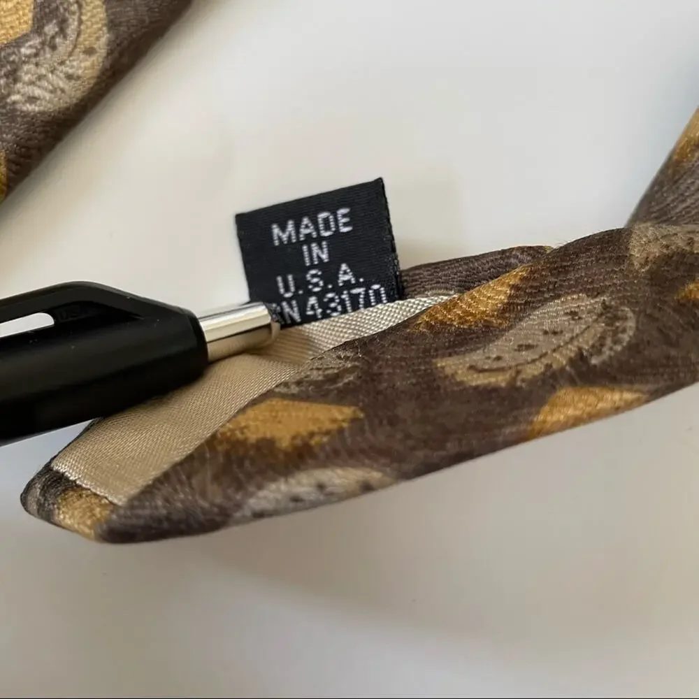 Geoffrey Beene Silk Tie Feathers Geometric Tan Brown Neutrals Made in USA EUC